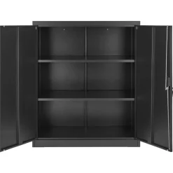 VEVOR Metal Storage Cabinet, 41.7 in Steel Garage Cabinet with 2 Adjustable Shelves, 2 Magnetic Doors & 2 Keys, 3 Tiers Lockable Tool Storage for Pantry, Warehouse, Basement, Office, Black