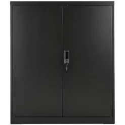 VEVOR Metal Storage Cabinet, 41.7 in Steel Garage Cabinet with 2 Adjustable Shelves, 2 Magnetic Doors & 2 Keys, 3 Tiers Lockable Tool Storage for Pantry, Warehouse, Basement, Office, Black