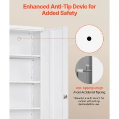 VEVOR Metal Storage Cabinet, 68.9 in Lockable Steel Garage Cabinet with 4 Adjustable Shelves, 2 Magnetic Doors, 2 Keys, 5 Tiers Tool Storage for Pantry, Warehouse, Basement, Laundry, Office, White