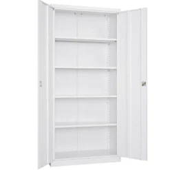 VEVOR Metal Storage Cabinet, 68.9 in Lockable Steel Garage Cabinet with 4 Adjustable Shelves, 2 Magnetic Doors, 2 Keys, 5 Tiers Tool Storage for Pantry, Warehouse, Basement, Laundry, Office, White