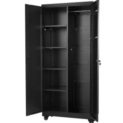 VEVOR Metal Storage Cabinet, 70.6 in Rolling Steel Garage Cabinet with Adjustable Shelves, 2 Magnetic Doors, Hanging Rod & 3 Rod Hooks, 5 Tiers Lockable Tool Storage for Pantry, Warehouse, Basement