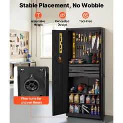 VEVOR Metal Storage Cabinet, 180 lbs Shelf Load Capacity, 70.87" Tall Garage Tool Storage Cabinet with 2 Locking Doors, Adjustable Shelves, 2 Drawers, Pegboard, for Garage, Home, Office, Utility Room