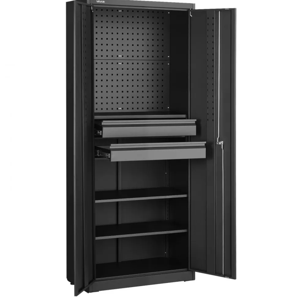 VEVOR Metal Storage Cabinet, 180 lbs Shelf Load Capacity, 70.87" Tall Garage Tool Storage Cabinet with 2 Locking Doors, Adjustable Shelves, 2 Drawers, Pegboard, for Garage, Home, Office, Utility Room