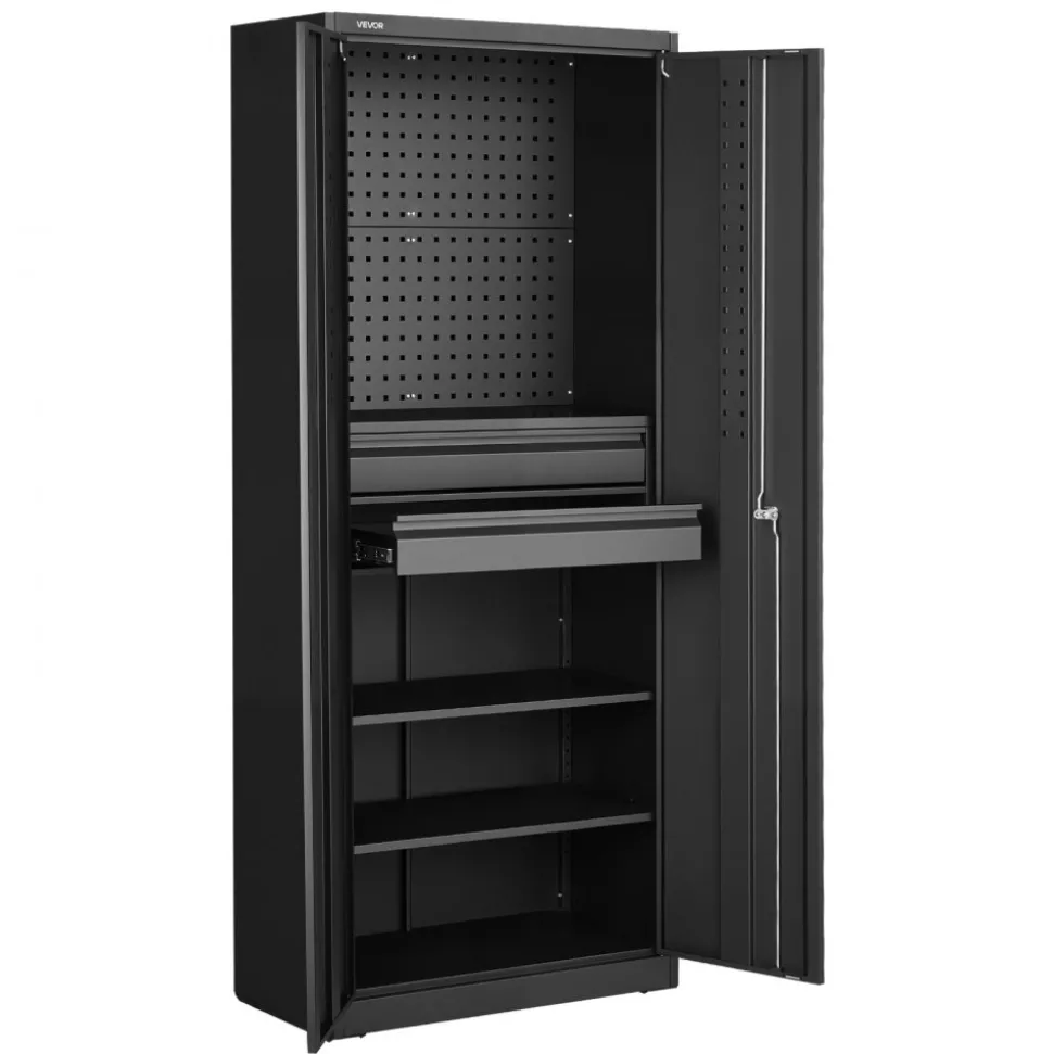 VEVOR Metal Storage Cabinet, 180 lbs Shelf Load Capacity, 70.87" Tall Garage Tool Storage Cabinet with 2 Locking Doors, Adjustable Shelves, 2 Drawers, Pegboard, for Garage, Home, Office, Utility Room