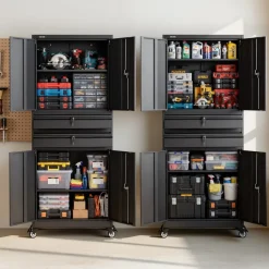 VEVOR Metal Storage Cabinet with Wheels, 180 lbs Shelf Load Capacity, 75