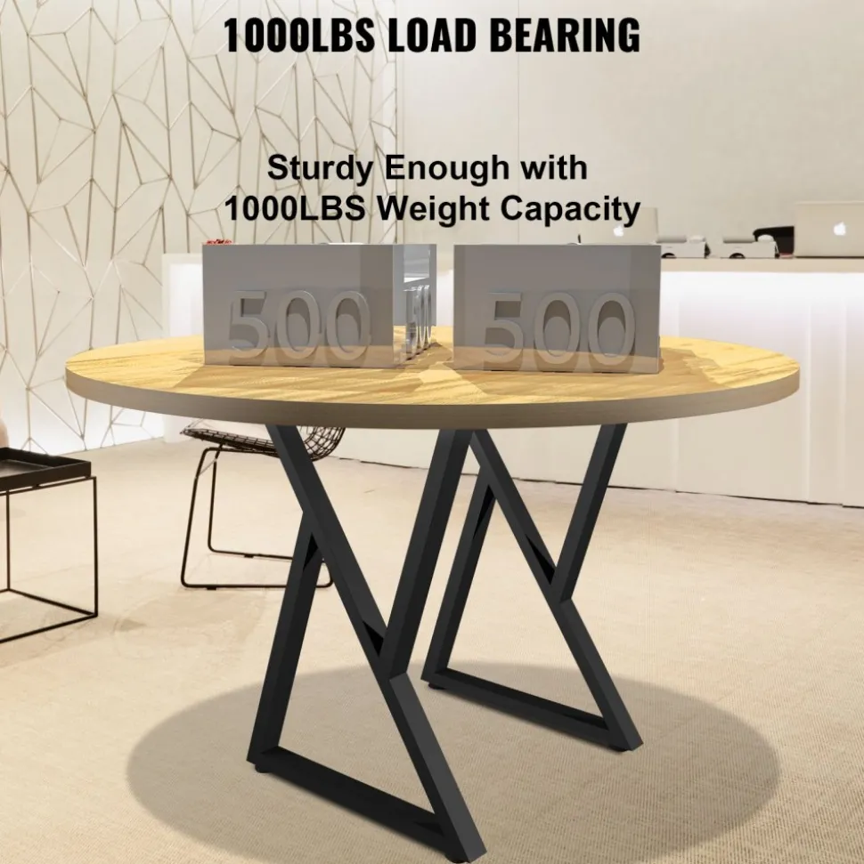 VEVOR Metal Table Legs, 28x18 inch Desk Legs, Set of 2, Heavy Duty Bench Legs, Z Shape Metal Furniture Legs, Wrought Iron Coffee Table Legs, Home DIY for Dining Table with Rubber Floor Protectors, Mat