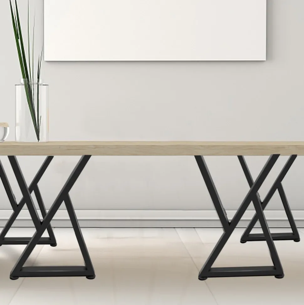 VEVOR Metal Table Legs, 28x18 inch Desk Legs, Set of 2, Heavy Duty Bench Legs, Z Shape Metal Furniture Legs, Wrought Iron Coffee Table Legs, Home DIY for Dining Table with Rubber Floor Protectors, Mat