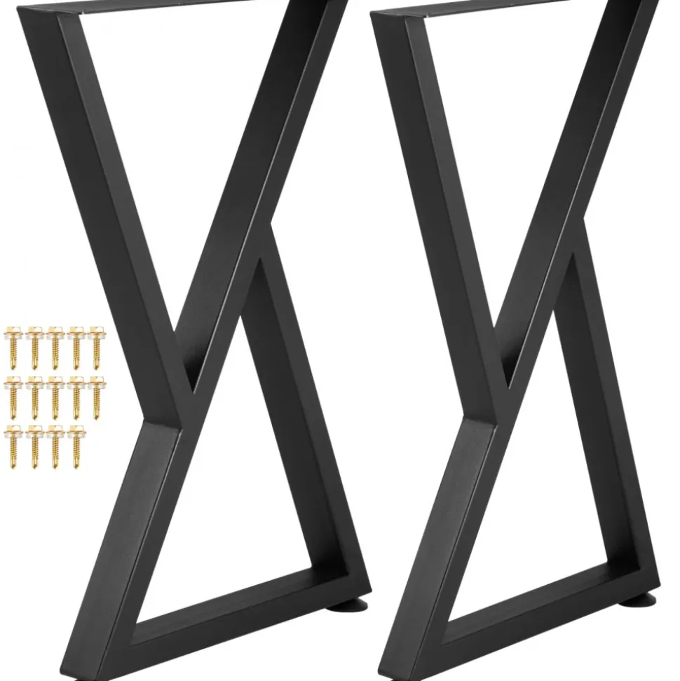 VEVOR Metal Table Legs, 28x18 inch Desk Legs, Set of 2, Heavy Duty Bench Legs, Z Shape Metal Furniture Legs, Wrought Iron Coffee Table Legs, Home DIY for Dining Table with Rubber Floor Protectors, Mat