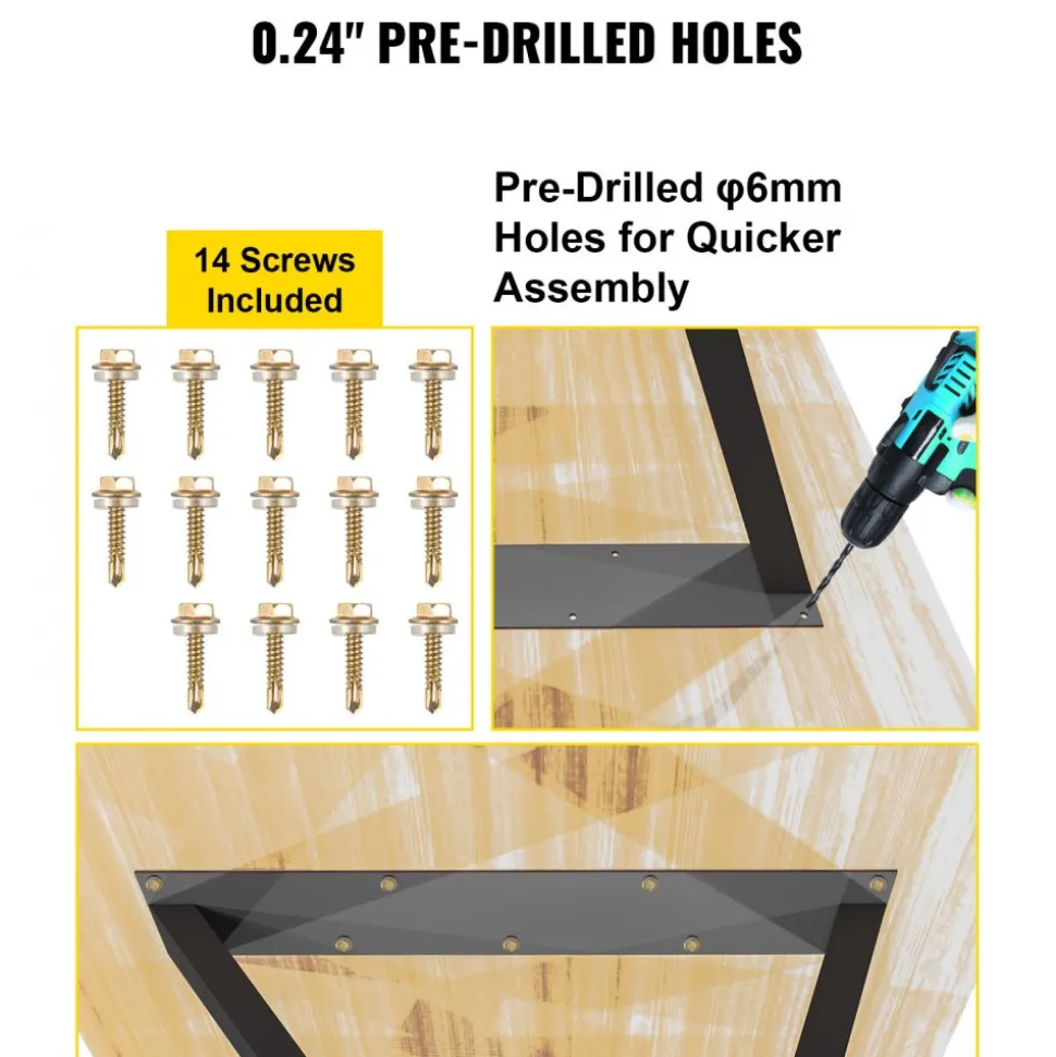 VEVOR Metal Table Legs, 28x18 inch Desk Legs, Set of 2, Heavy Duty Bench Legs, Z Shape Metal Furniture Legs, Wrought Iron Coffee Table Legs, Home DIY for Dining Table with Rubber Floor Protectors, Mat