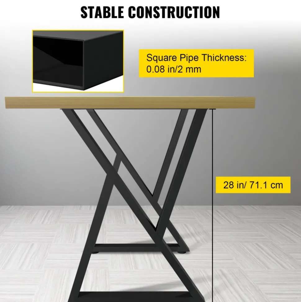 VEVOR Metal Table Legs, 28x18 inch Desk Legs, Set of 2, Heavy Duty Bench Legs, Z Shape Metal Furniture Legs, Wrought Iron Coffee Table Legs, Home DIY for Dining Table with Rubber Floor Protectors, Mat