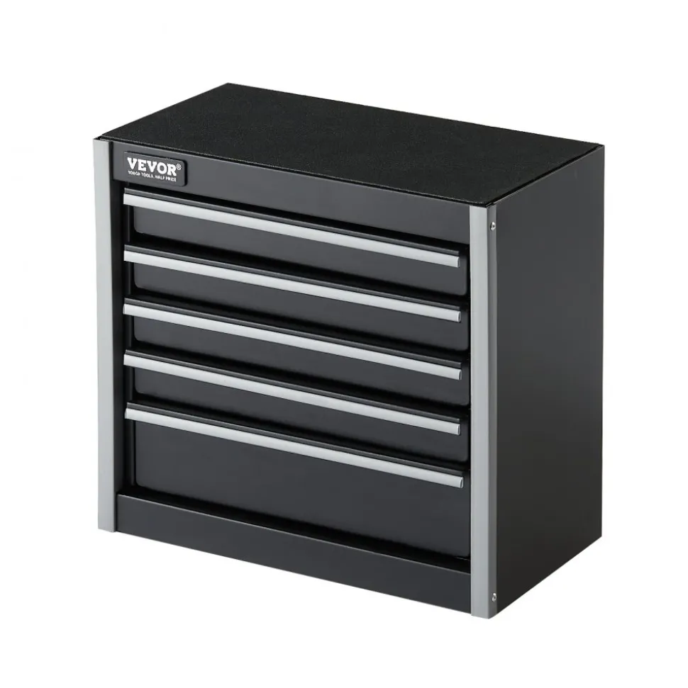 VEVOR Metal Tool Box, 8.6-inch, Portable Metal Tool Box with 5 Drawers, Small Tool Chest with EVA Liners and PP Feet Pads, Heavy-Duty Steel With Ball Bearing Opening and Powder Coated Finish, Black