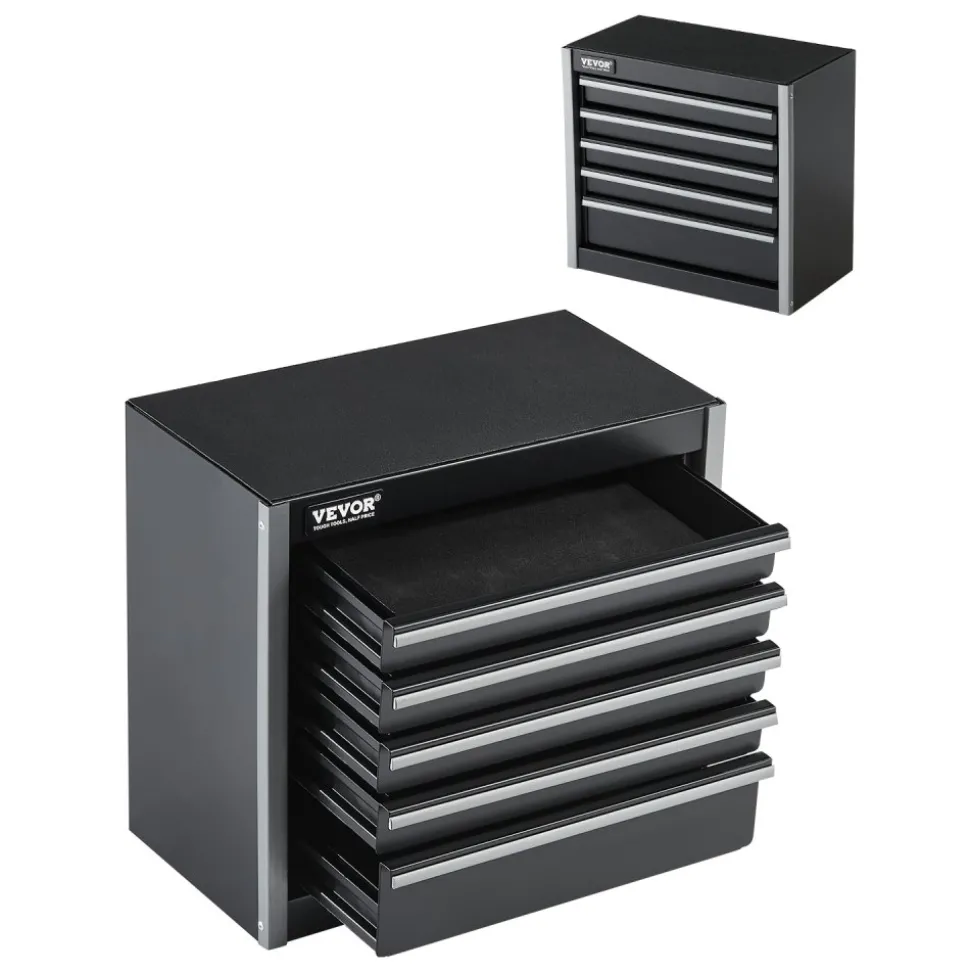 VEVOR Metal Tool Box, 8.6-inch, Portable Metal Tool Box with 5 Drawers, Small Tool Chest with EVA Liners and PP Feet Pads, Heavy-Duty Steel With Ball Bearing Opening and Powder Coated Finish, Black
