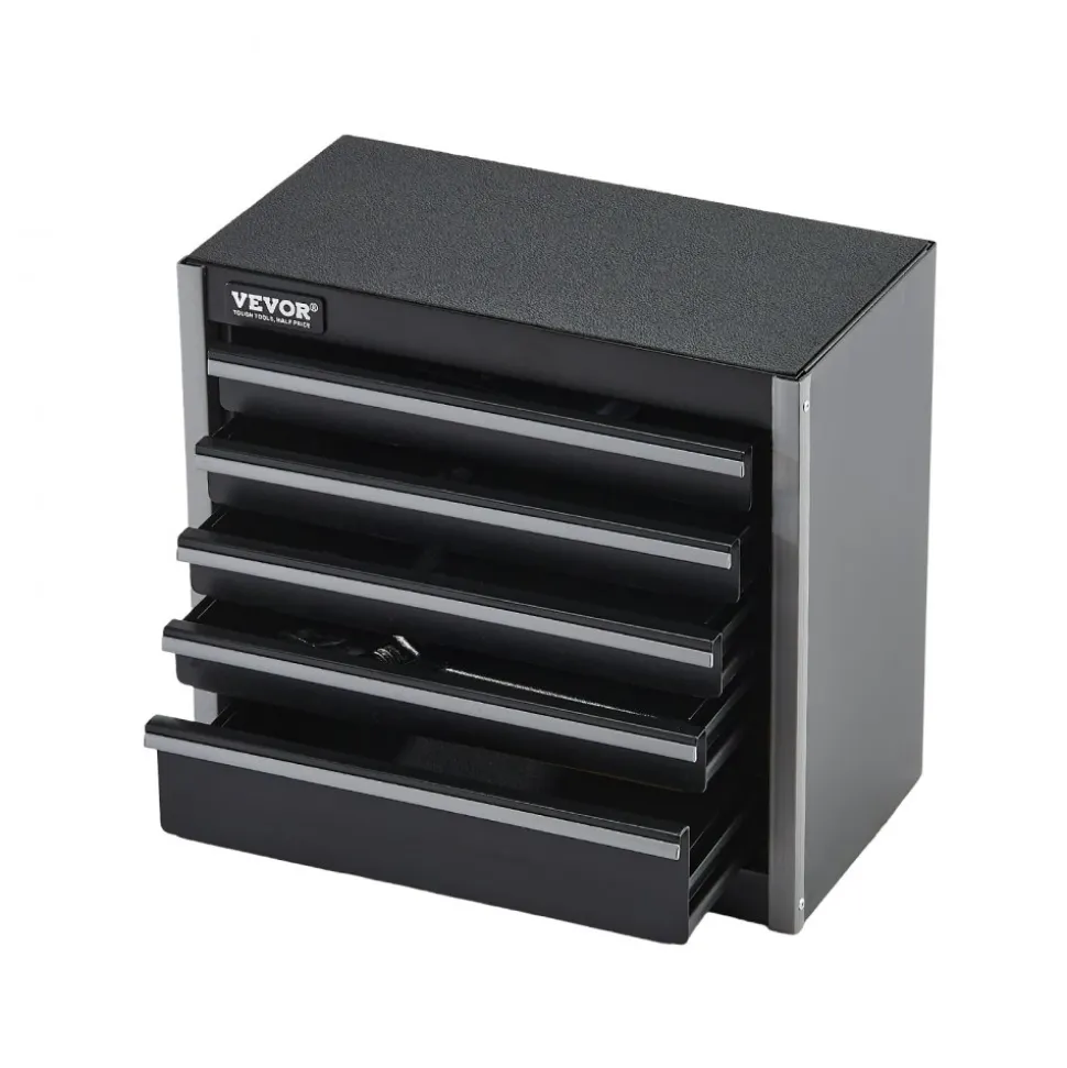 VEVOR Metal Tool Box, 8.6-inch, Portable Metal Tool Box with 5 Drawers, Small Tool Chest with EVA Liners and PP Feet Pads, Heavy-Duty Steel With Ball Bearing Opening and Powder Coated Finish, Black