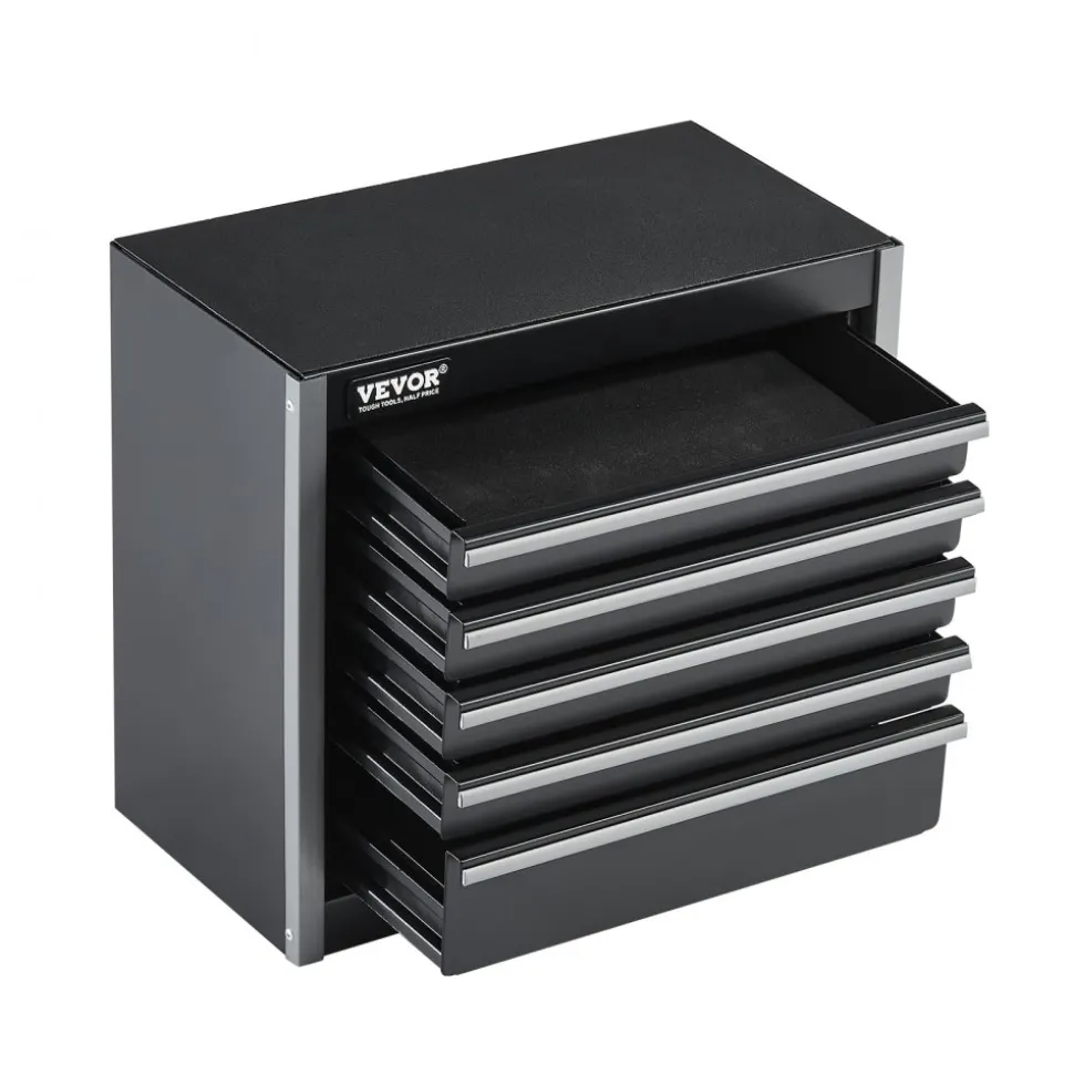 VEVOR Metal Tool Box, 8.6-inch, Portable Metal Tool Box with 5 Drawers, Small Tool Chest with EVA Liners and PP Feet Pads, Heavy-Duty Steel With Ball Bearing Opening and Powder Coated Finish, Black