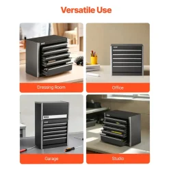 VEVOR Metal Tool Box, 8.6-inch, Portable Metal Tool Box with 5 Drawers, Small Tool Chest with EVA Liners and PP Feet Pads, Heavy-Duty Steel With Ball Bearing Opening and Powder Coated Finish, Black