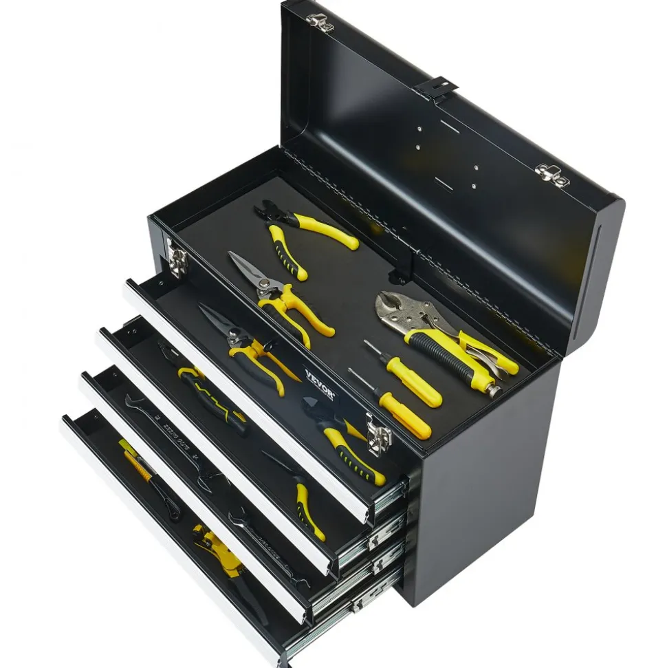 VEVOR Metal Tool Box, 20.5-inch, Portable Metal Tool Box with 3 Drawers, Small Tool Chest with EVA Liners, Ball Bearing Slide Drawers Locking & Powder Coated Finish, Multi-Function Tool Organizer