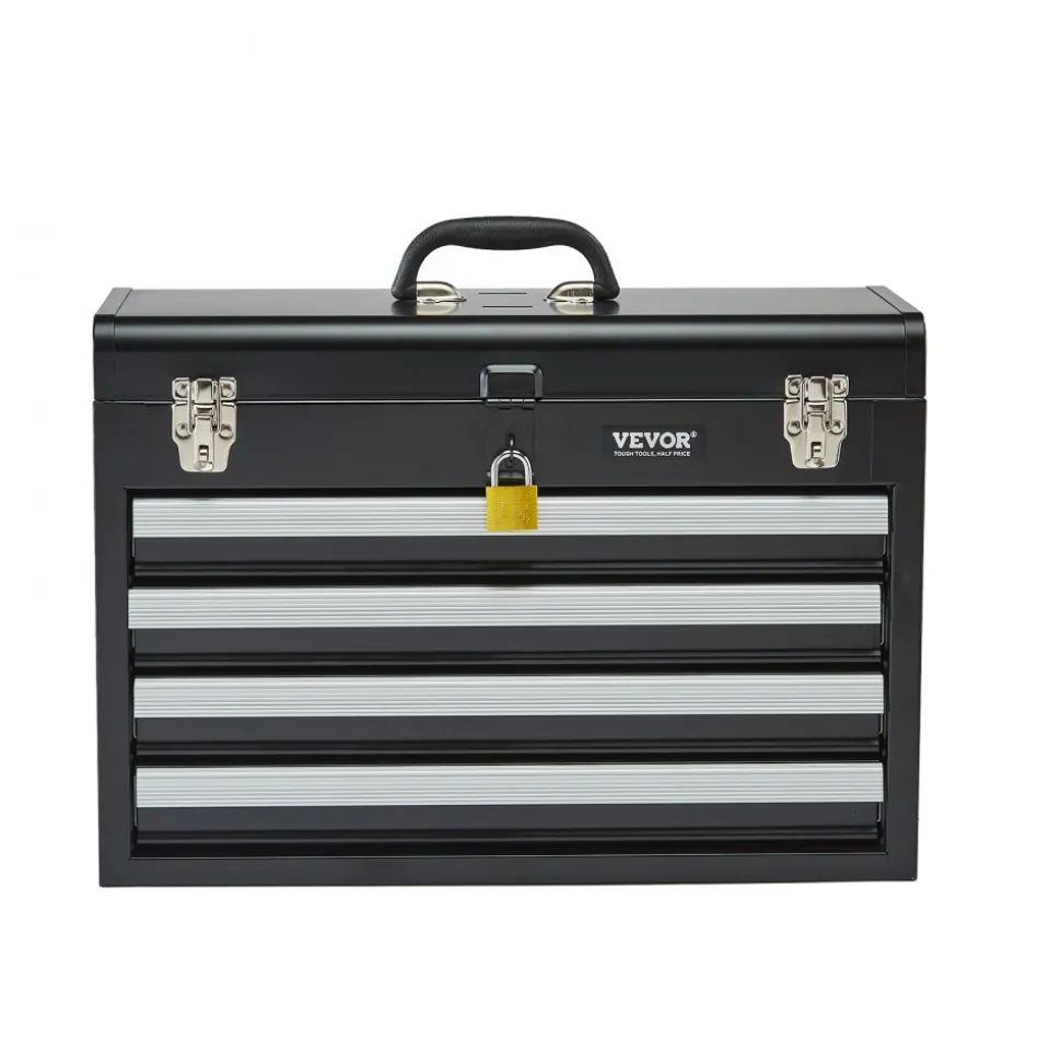 VEVOR Metal Tool Box, 20.5-inch, Portable Metal Tool Box with 3 Drawers, Small Tool Chest with EVA Liners, Ball Bearing Slide Drawers Locking & Powder Coated Finish, Multi-Function Tool Organizer