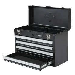 VEVOR Metal Tool Box, 20.5-inch, Portable Metal Tool Box with 3 Drawers, Small Tool Chest with EVA Liners, Ball Bearing Slide Drawers Locking & Powder Coated Finish, Multi-Function Tool Organizer