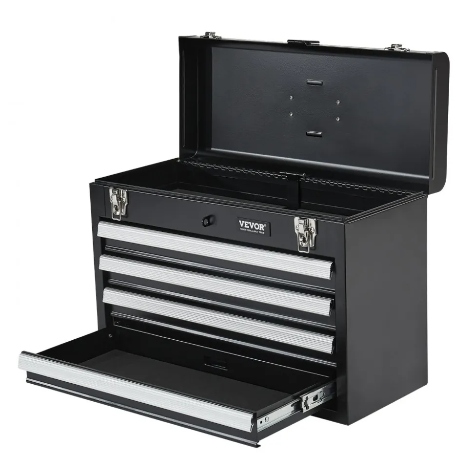 VEVOR Metal Tool Box, 20.5-inch, Portable Metal Tool Box with 3 Drawers, Small Tool Chest with EVA Liners, Ball Bearing Slide Drawers Locking & Powder Coated Finish, Multi-Function Tool Organizer