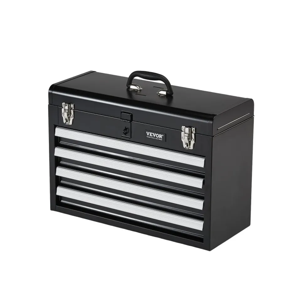 VEVOR Metal Tool Box, 20.5-inch, Portable Metal Tool Box with 3 Drawers, Small Tool Chest with EVA Liners, Ball Bearing Slide Drawers Locking & Powder Coated Finish, Multi-Function Tool Organizer