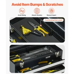 VEVOR Metal Tool Box, 20.5-inch, Portable Metal Tool Box with 3 Drawers, Small Tool Chest with EVA Liners, Ball Bearing Slide Drawers Locking & Powder Coated Finish, Multi-Function Tool Organizer