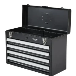 VEVOR Metal Tool Box, 20.5-inch, Portable Metal Tool Box with 3 Drawers, Small Tool Chest with EVA Liners, Ball Bearing Slide Drawers Locking & Powder Coated Finish, Multi-Function Tool Organizer