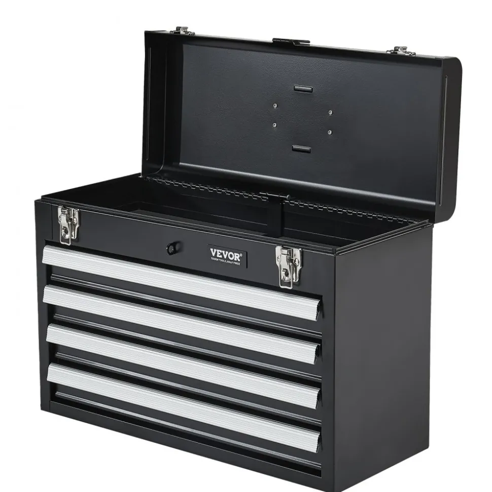 VEVOR Metal Tool Box, 20.5-inch, Portable Metal Tool Box with 3 Drawers, Small Tool Chest with EVA Liners, Ball Bearing Slide Drawers Locking & Powder Coated Finish, Multi-Function Tool Organizer