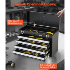 VEVOR Metal Tool Box, 20.5-inch, Portable Metal Tool Box with 3 Drawers, Small Tool Chest with EVA Liners, Ball Bearing Slide Drawers Locking & Powder Coated Finish, Multi-Function Tool Organizer