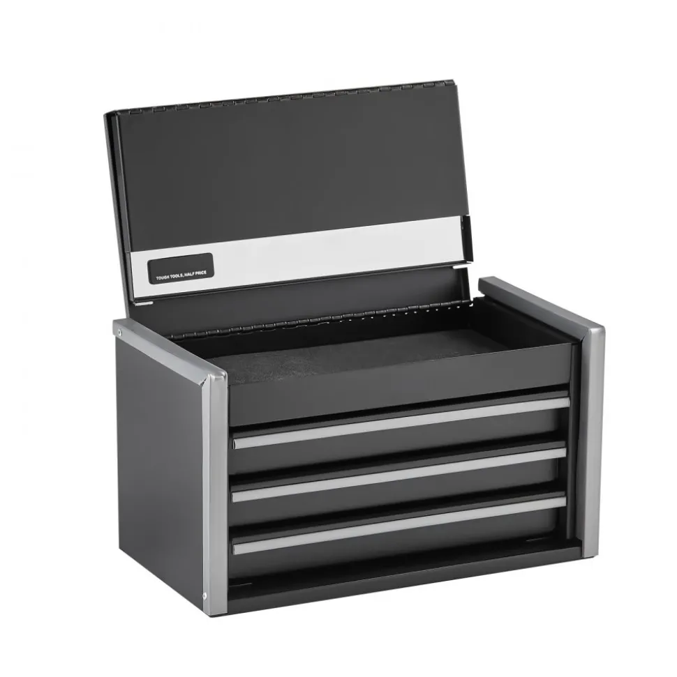 VEVOR Metal Tool Box, 8.6-inch, Portable Metal Tool Box with 3 Drawers, Small Tool Chest with EVA Liners and PP Feet Pads, Heavy-Duty Steel With Ball Bearing Opening and Powder Coated Finish, Black