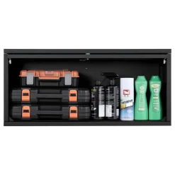 VEVOR Metal Wall Cabinet, 27.56W x 12.01D x 14.02H Inch, Floating Garage Tool Cabinet with Up-Flip Door, 120 lbs Load per Shelf, Fit for Garage, Basement, Kitchen, Warehouse, Assembly Required