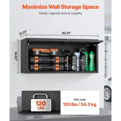 VEVOR Metal Wall Cabinet, 27.56W x 12.01D x 14.02H Inch, Floating Garage Tool Cabinet with Up-Flip Door, 120 lbs Load per Shelf, Fit for Garage, Basement, Kitchen, Warehouse, Assembly Required