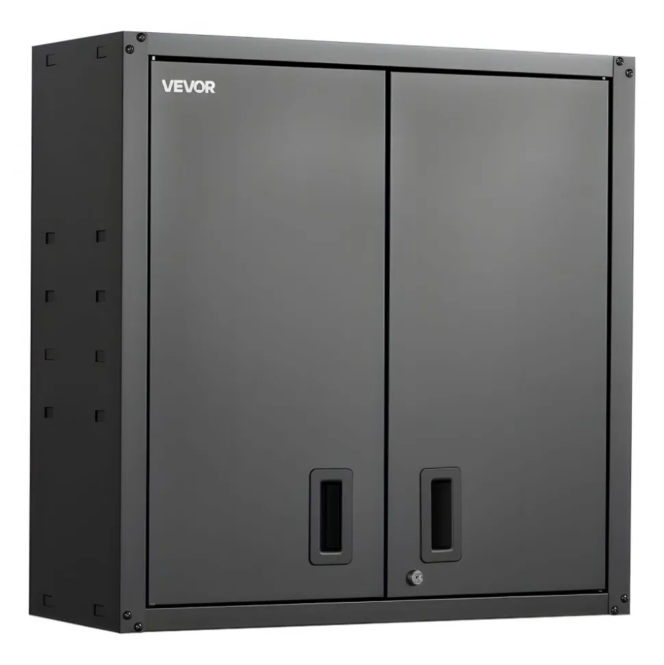VEVOR Metal Wall Cabinet, 30W x 12.2D x 30H Inch, Steel Floating Hanging Storage Cabinet with Locking Doors and Adjustable Shelf for Garage, Basement, Kitchen, Warehouse Assembly Required, Black