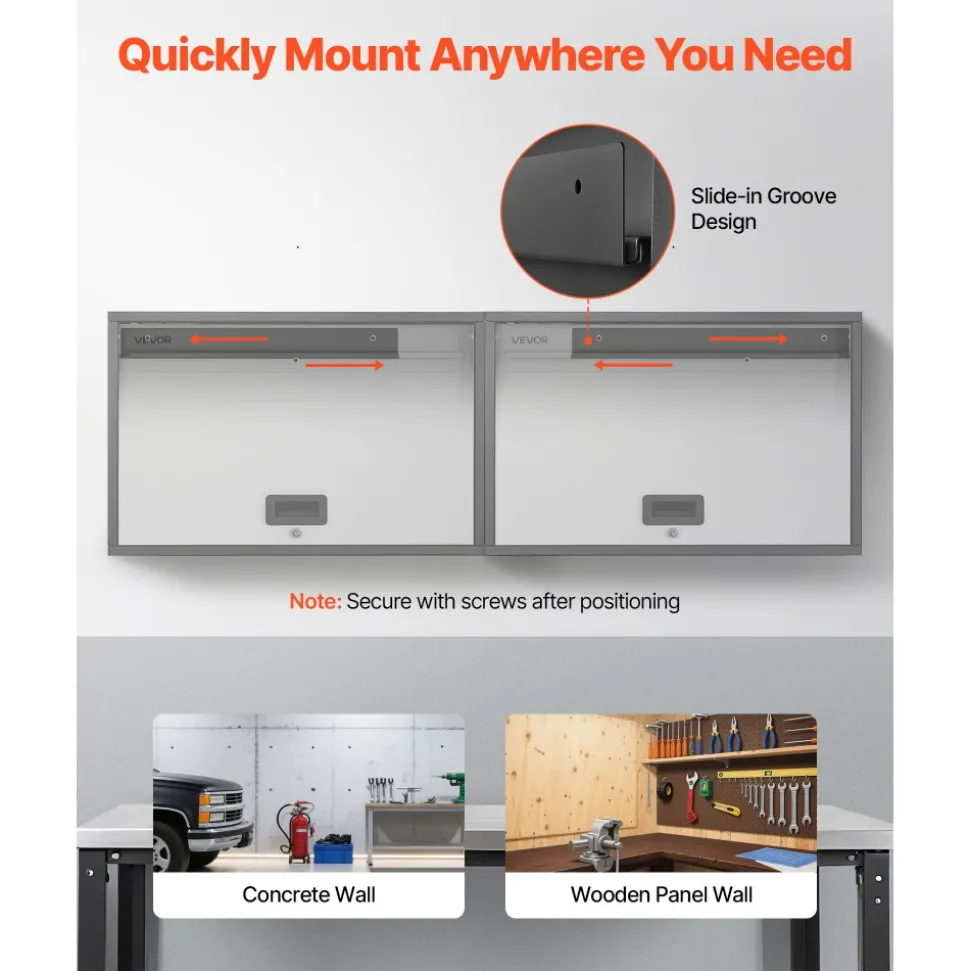 VEVOR Metal Wall Cabinet, 27.56W x 12.01D x 19.69H Inch, Floating Garage Tool Cabinet with Up-Flip Door and Shelf, 240 lbs Load Capacity, Fit for Garage, Basement, Kitchen, Warehouse Assembly Required