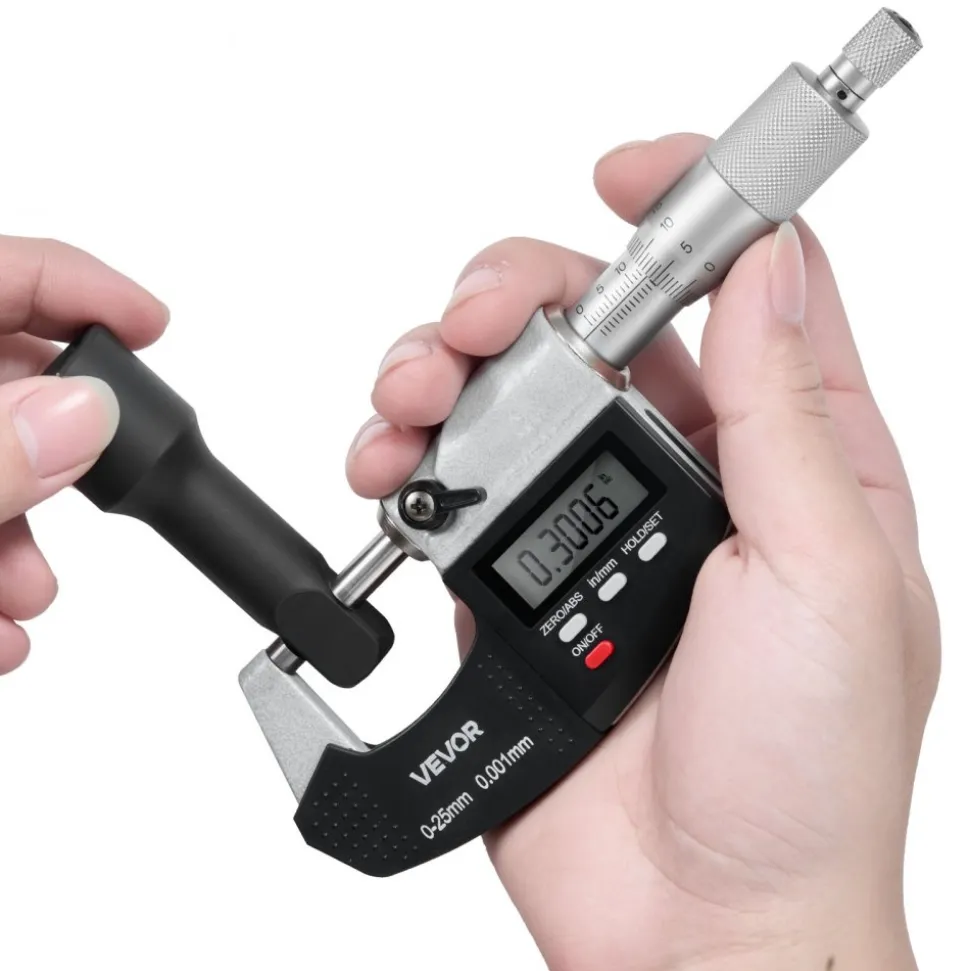 VEVOR Micrometer Set, Digital Outside Micrometer 0-1 inch Measuring Range, 0.00005" Resolution, Ultra-Precision 0.0001 Accuracy, LCD Screen, in/mm Switch, Carbide Tip, with Protective Case