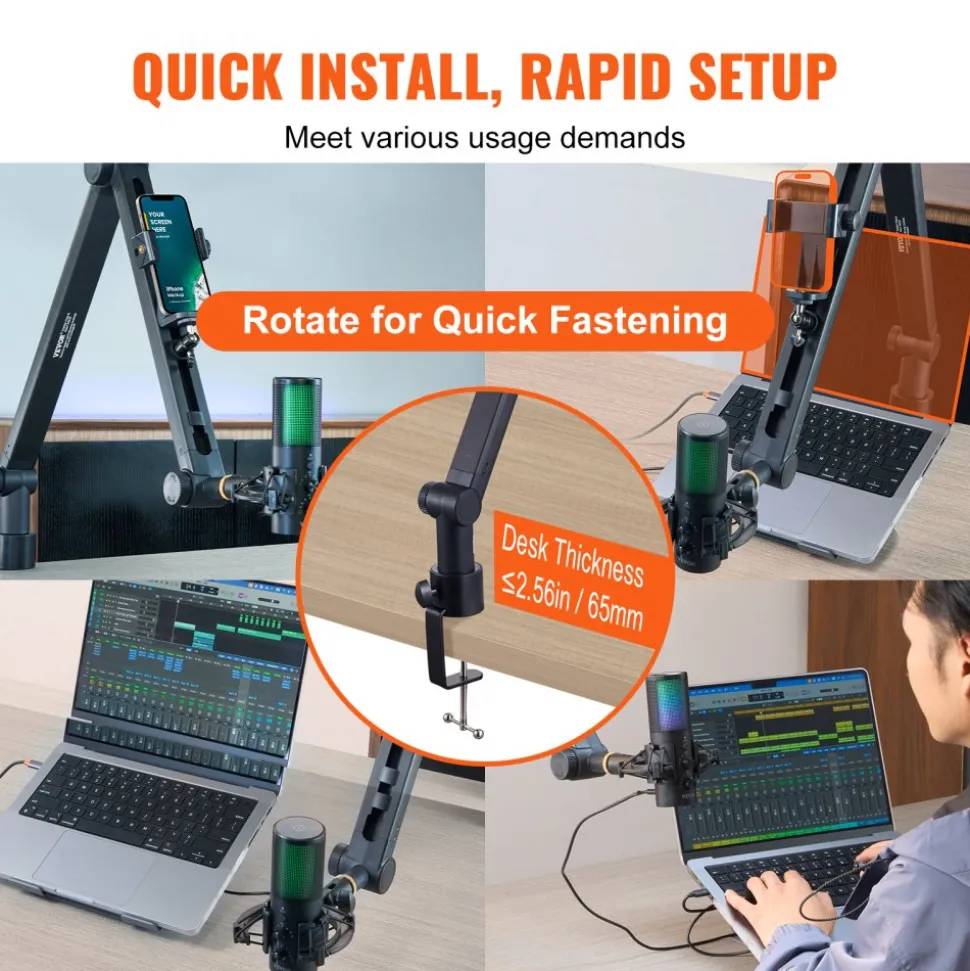 VEVOR Microphone Boom Arm with Desk Mount, 360° Rotatable, Adjustable Mic Stand with 3/8" to 5/8" Adapter Port, for Recording Blue Yeti Hyperx Quadcast Blue Snowball Shure SM7B Audio Technica