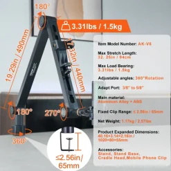 VEVOR Microphone Boom Arm with Desk Mount, 360° Rotatable, Adjustable Mic Stand with 3/8