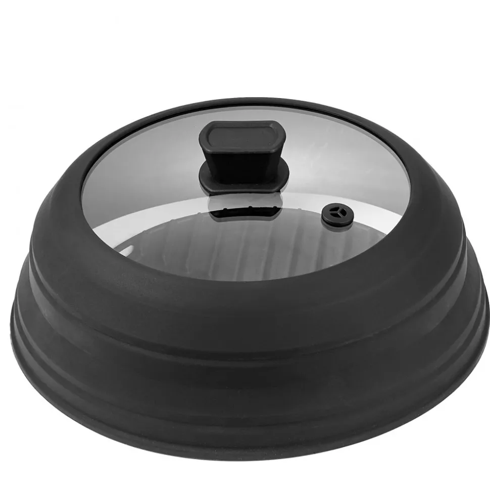 VEVOR Microwave Splatter Cover & Mat, 10.8" Collapsible Microwave Lid for Food, 500°F Heat-Resistant Silicone & Tempered Glass Splatter Guard for Plate Dish, Multi-Purpose Kitchen Gadget with Handle
