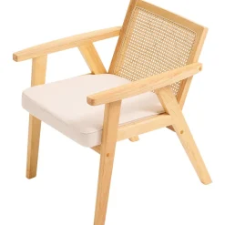 VEVOR Mid Century Modern Rattan Chair, Upholstered Velvet Accent Chair with Rattan Back, Retro Living Room Chair for Living Room, Bedroom, Reading Room, and Office, Beige