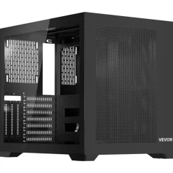 VEVOR Mid-Tower PC Case, Dual Chamber, Gaming Computer Case with Tempered Glass Panels, Magnetic Dust Filter, Cable Management, for GPU up to 410 mm in Length, Compatible with ATX/M-ATX/ITX, No Fan
