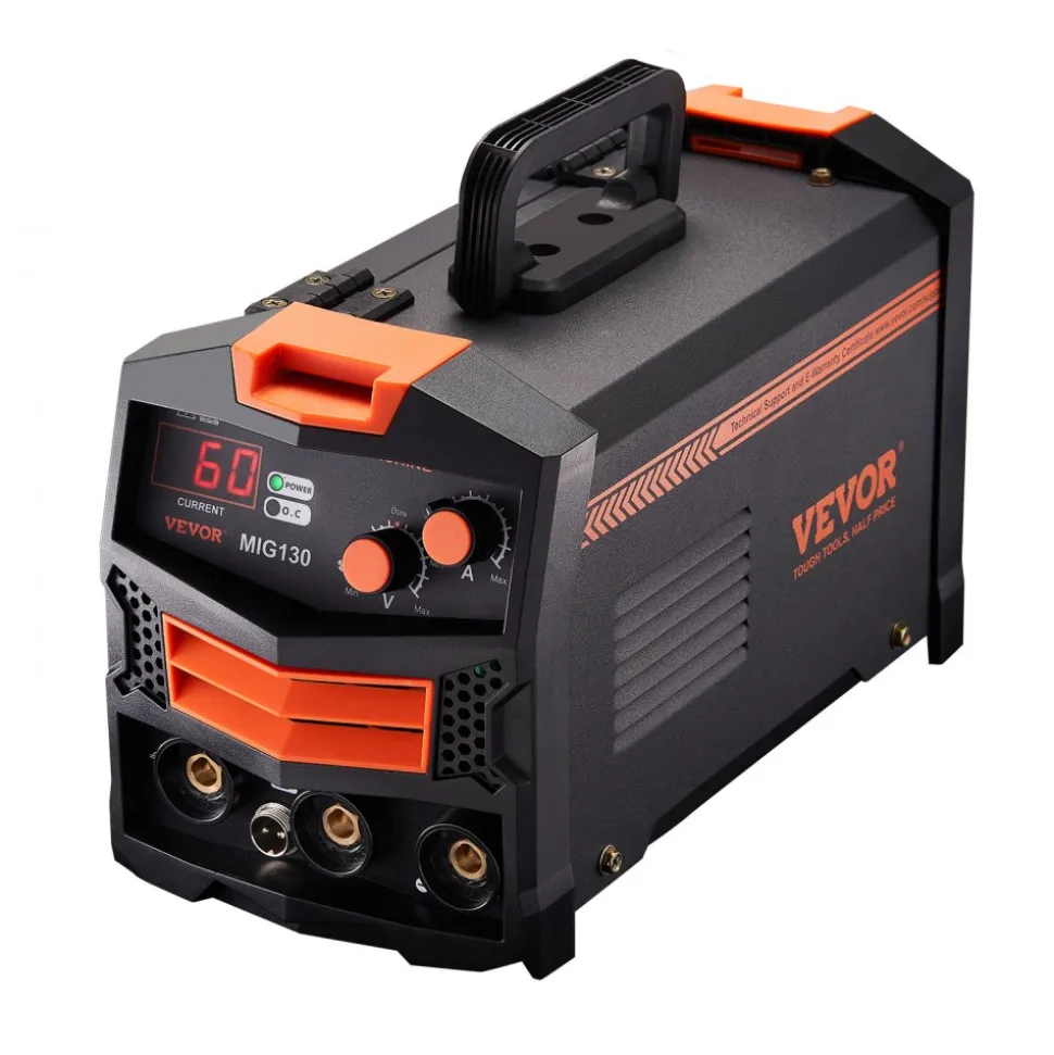 VEVOR MIG Welder, 130Amp Synergic Mig Welding Machine, 110V Gasless Flux Core Welder Machine, Portable Mig Welder with IGBT Inverter Technology and Digital Display Screen