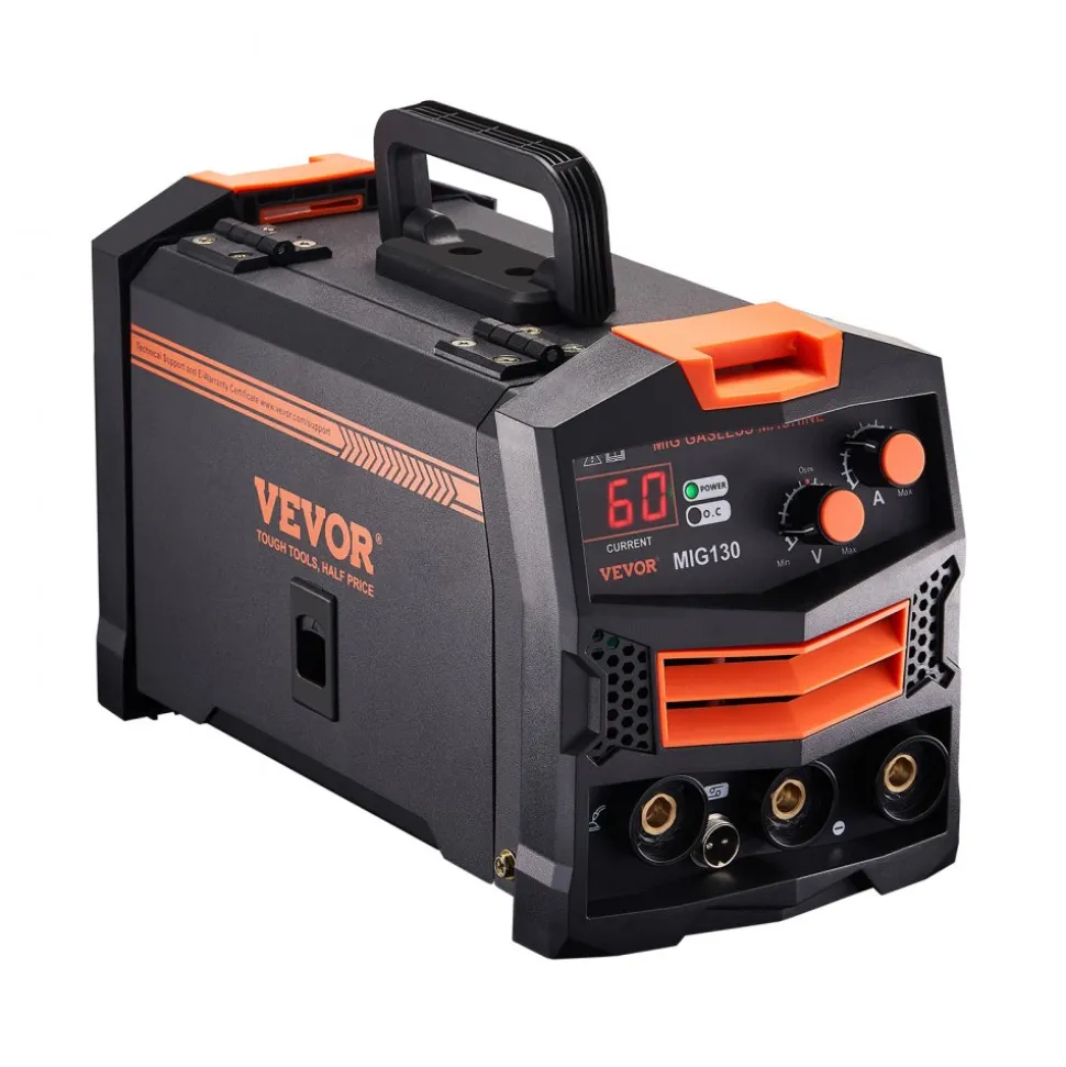 VEVOR MIG Welder, 130Amp Synergic Mig Welding Machine, 110V Gasless Flux Core Welder Machine, Portable Mig Welder with IGBT Inverter Technology and Digital Display Screen