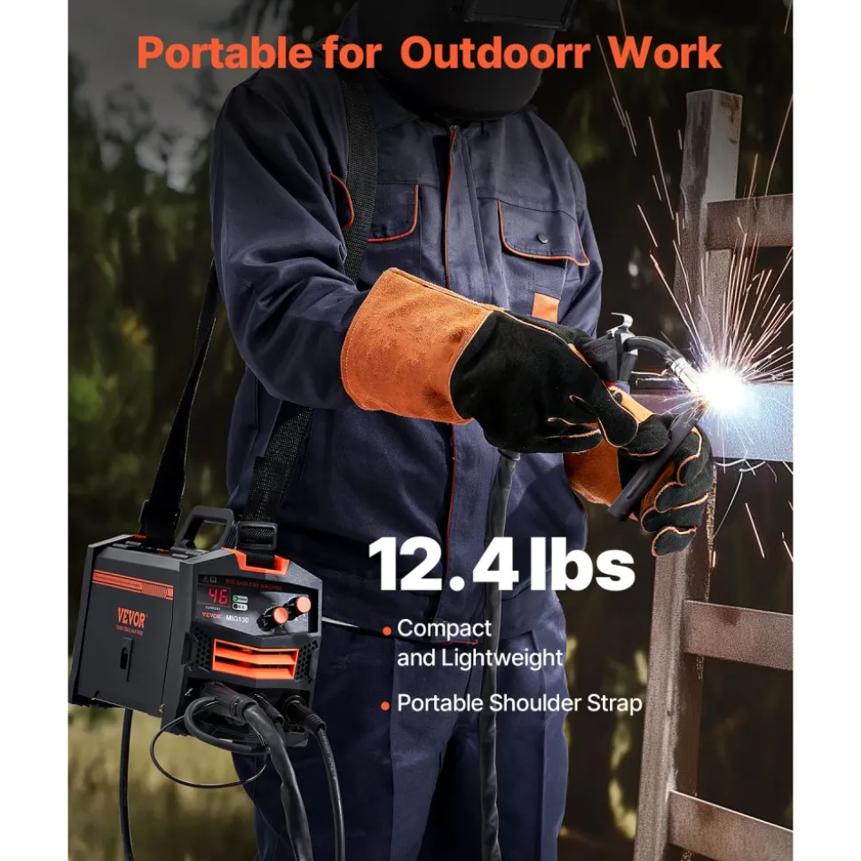VEVOR MIG Welder, 130Amp Synergic Mig Welding Machine, 110V Gasless Flux Core Welder Machine, Portable Mig Welder with IGBT Inverter Technology and Digital Display Screen