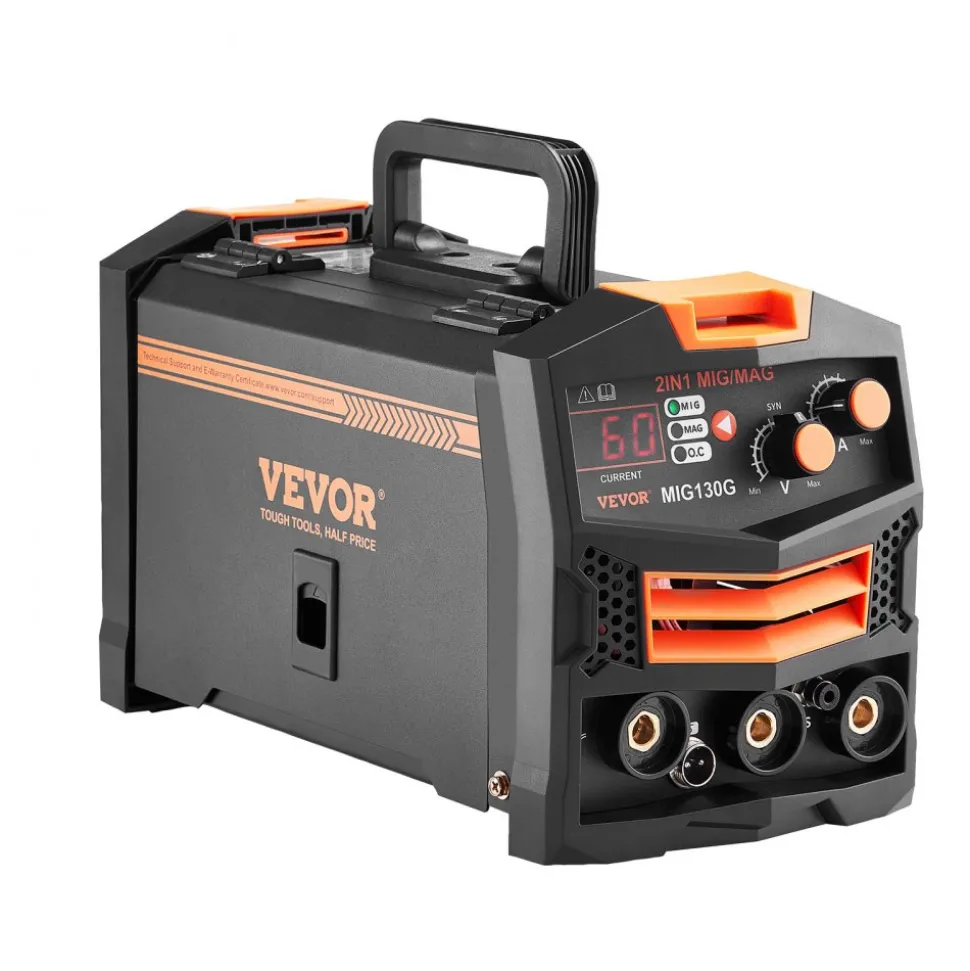 VEVOR MIG Welder, 130A Synergic Mig Welding Machine, 2-in-1 Gas MIG/Gasless Flux Core MIG Multi-Process Welder Machine, 110V Portable Mig Welder with IGBT Inverter Technology & Digital Display Screen