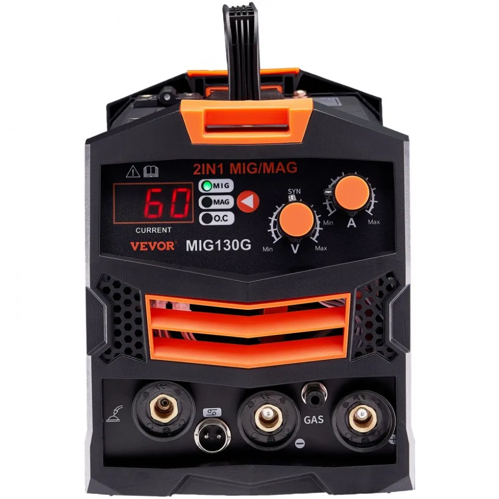 VEVOR MIG Welder, 130A Synergic Mig Welding Machine, 2-in-1 Gas MIG/Gasless Flux Core MIG Multi-Process Welder Machine, 110V Portable Mig Welder with IGBT Inverter Technology & Digital Display Screen
