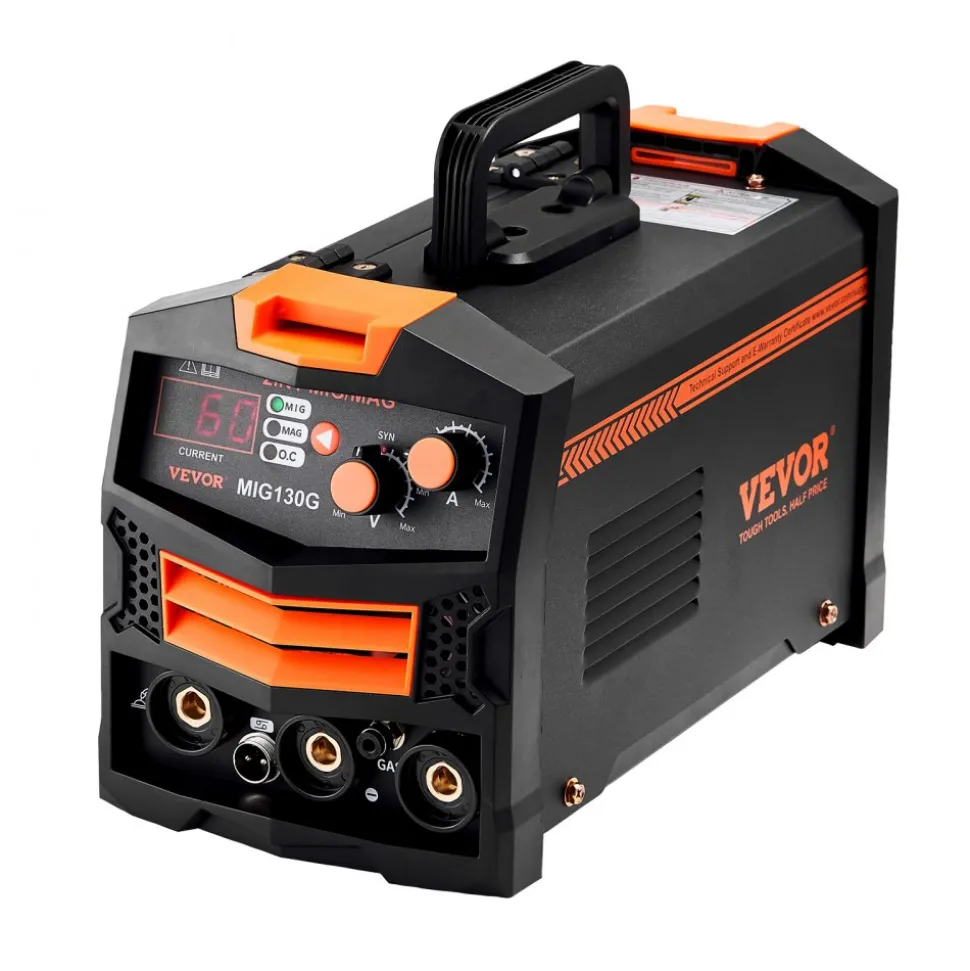 VEVOR MIG Welder, 130A Synergic Mig Welding Machine, 2-in-1 Gas MIG/Gasless Flux Core MIG Multi-Process Welder Machine, 110V Portable Mig Welder with IGBT Inverter Technology & Digital Display Screen