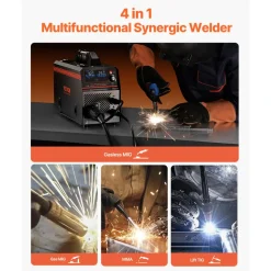 VEVOR MIG Welder, 160A Synergic Mig Welding Machine, 4-in-1 Gas MIG/Flux Core MIG/Stick/Lift TIG Multi-Process Welder Machine, 110V/220V Dual Voltage Mig Welder with IGBT Inverter & LCD Screen Display