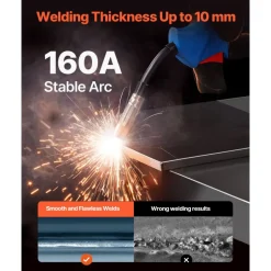 VEVOR MIG Welder, 160A Synergic Mig Welding Machine, 4-in-1 Gas MIG/Flux Core MIG/Stick/Lift TIG Multi-Process Welder Machine, 110V/220V Dual Voltage Mig Welder with IGBT Inverter & LCD Screen Display