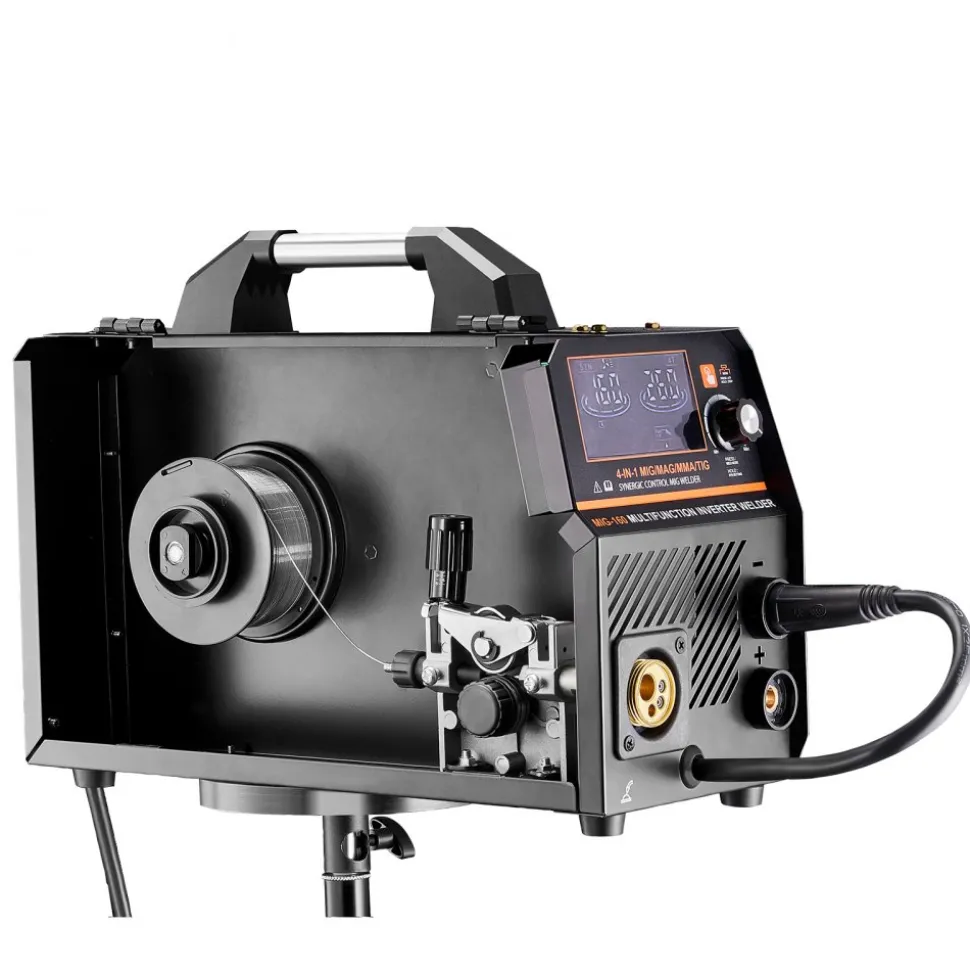 VEVOR MIG Welder, 160A Synergic Mig Welding Machine, 4-in-1 Gas MIG/Flux Core MIG/Stick/Lift TIG Multi-Process Welder Machine, 110V/220V Dual Voltage Mig Welder with IGBT Inverter & LCD Screen Display