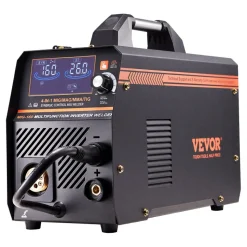 VEVOR MIG Welder, 160A Synergic Mig Welding Machine, 4-in-1 Gas MIG/Flux Core MIG/Stick/Lift TIG Multi-Process Welder Machine, 110V/220V Dual Voltage Mig Welder with IGBT Inverter & LCD Screen Display
