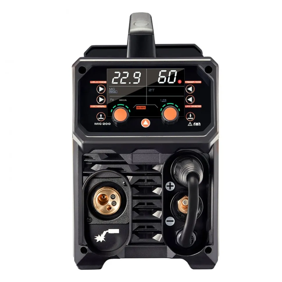 VEVOR MIG Welder, 200A Synergic Mig Welding Machine, 4-in-1 Gas MIG/Flux Core MIG/Stick/Lift TIG Multi-Process Welder Machine, 110V/220V Dual Voltage Mig Welder with IGBT Inverter & LCD Screen Display
